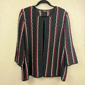 Misook Black/Red Striped 3/4 Sleeve Single Clasp Knit Cardigan - Size XL